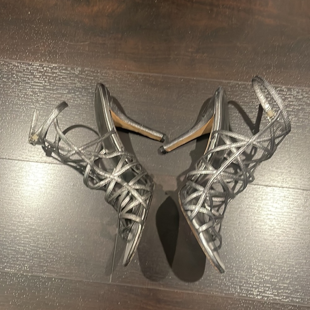 Gently Loved Silver Leather Via Spiga Sexy Strappy Heels - Picture 2 of 7